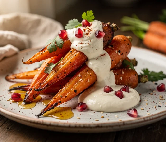 Carottes rôties au miel et aux épices, sauce tahiné