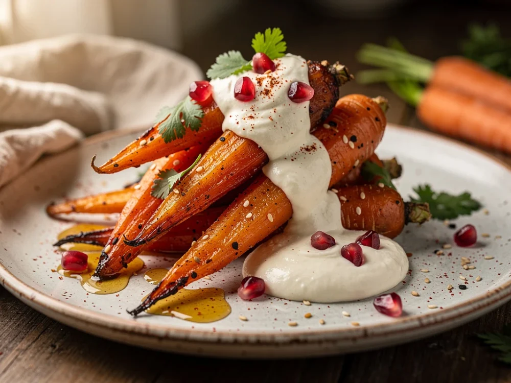 Carottes rôties au miel et aux épices, sauce tahiné