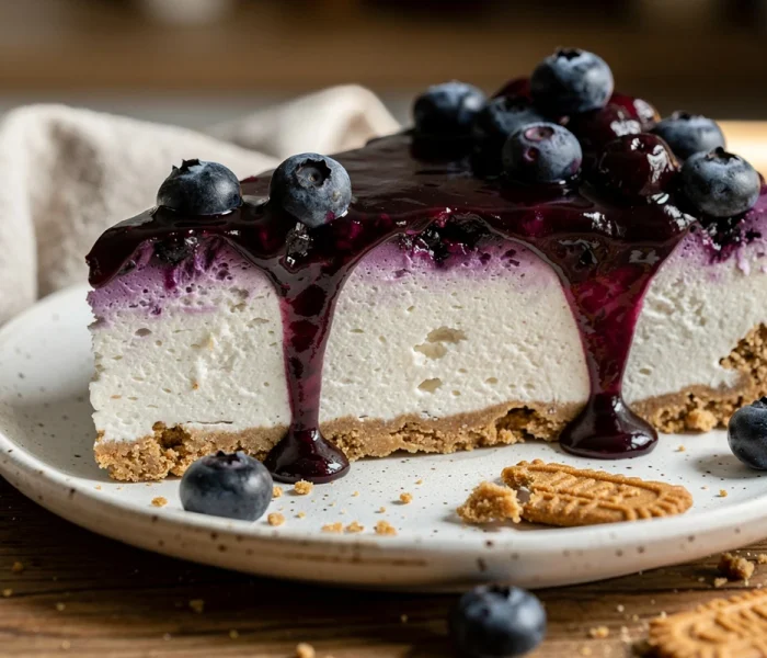 Cheesecake aux myrtilles sans cuisson et spéculoos
