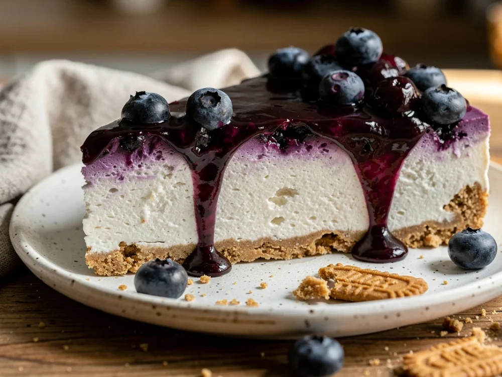 Cheesecake aux myrtilles sans cuisson et spéculoos