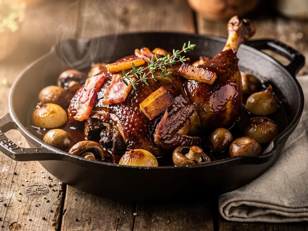 Coq au vin rouge traditionnel