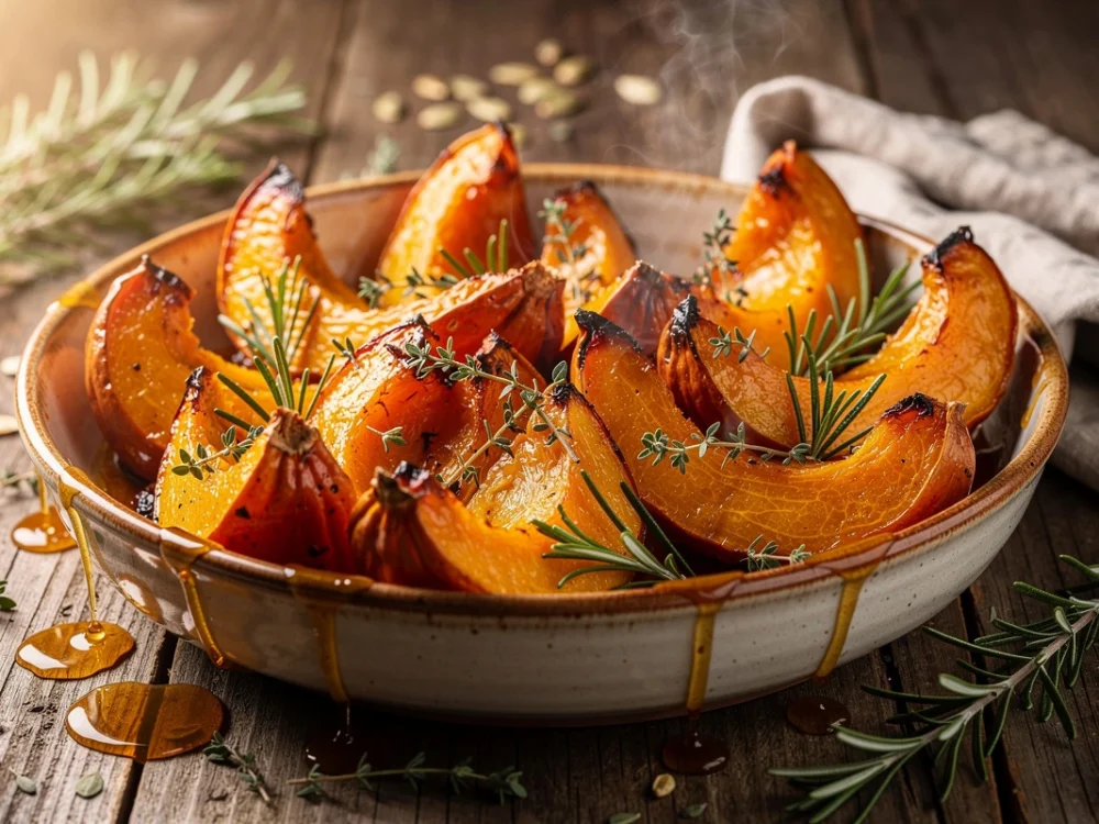 Courge rôtie au thym et romarin