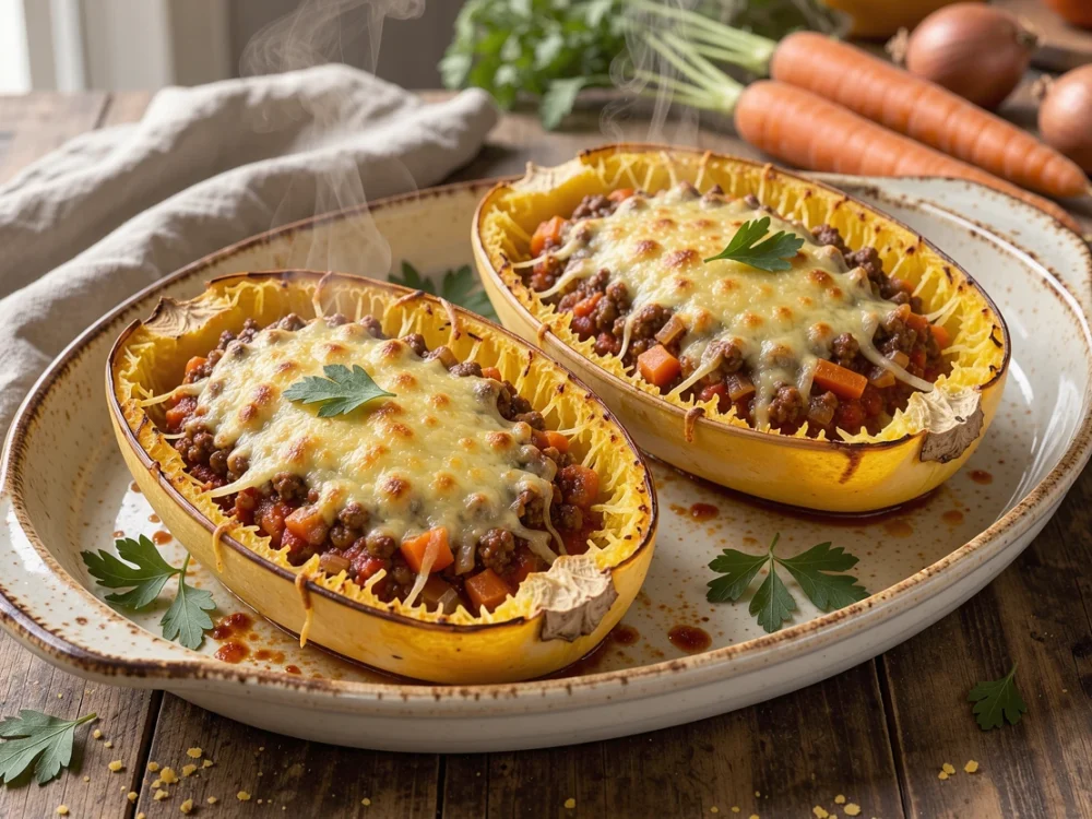 Courge spaghetti gratinée au gruyère, façon bolo de légumes