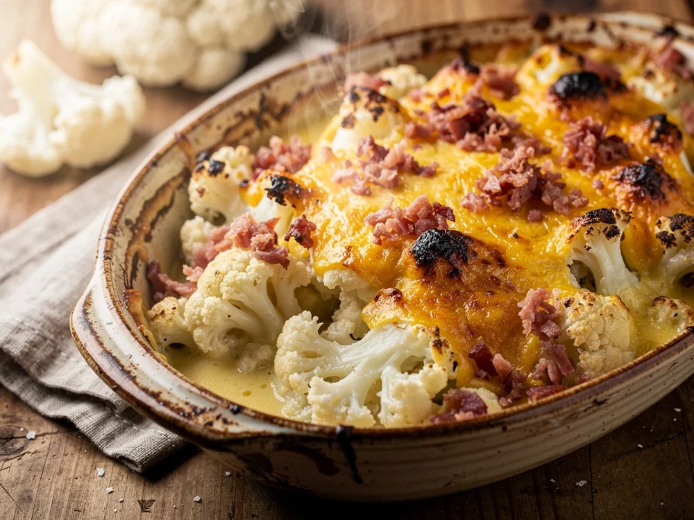 Gratin de chou-fleur au jambon cru et mimolette