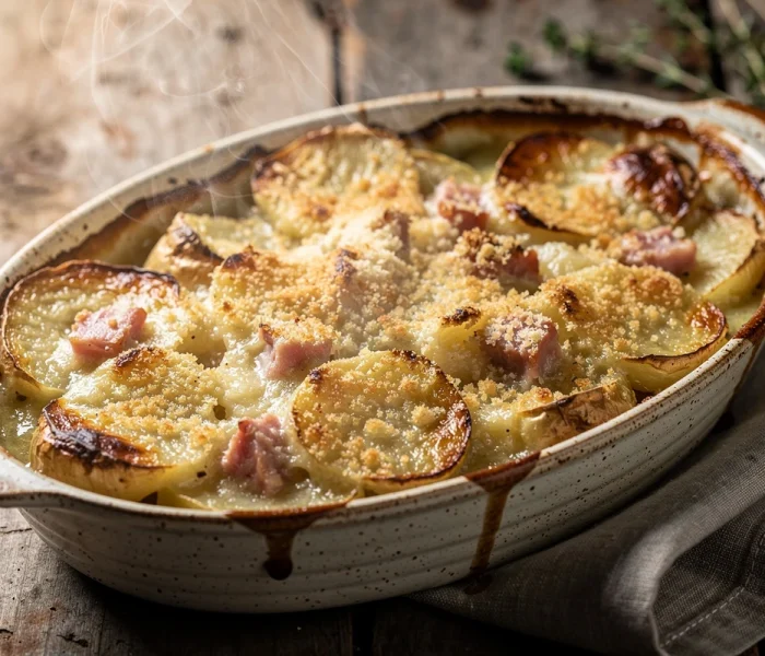 Gratin de topinambours au jambon et parmesan