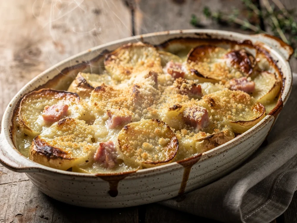 Gratin de topinambours au jambon et parmesan