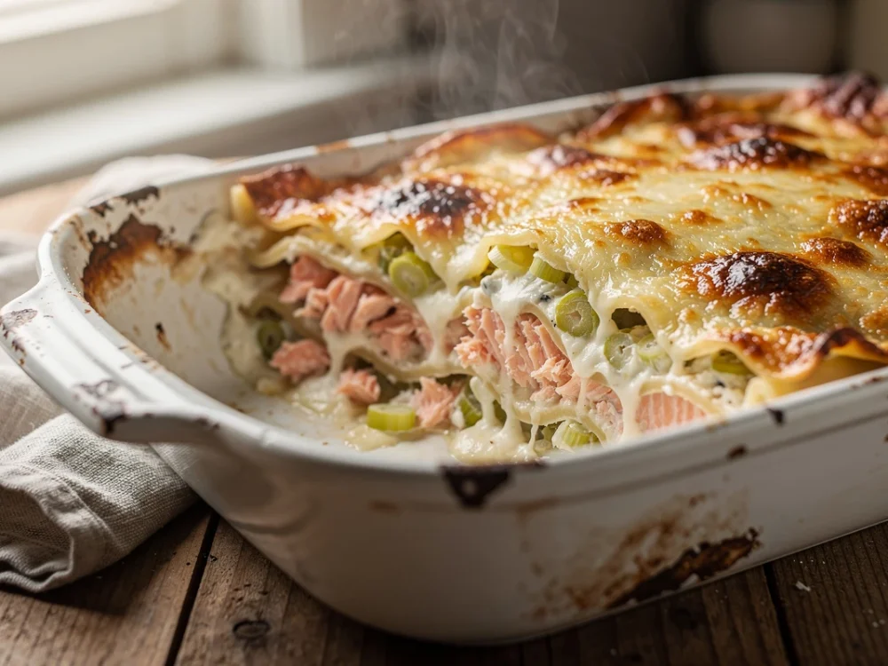 Lasagnes au saumon et poireaux fondants