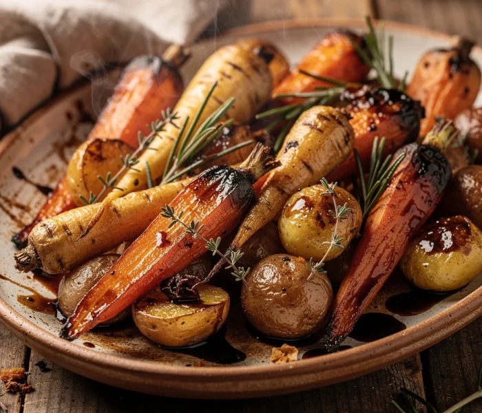 Légumes racines glacés au vinaigre balsamique