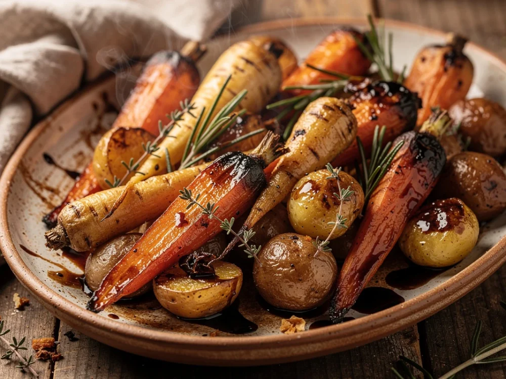 Légumes racines glacés au vinaigre balsamique