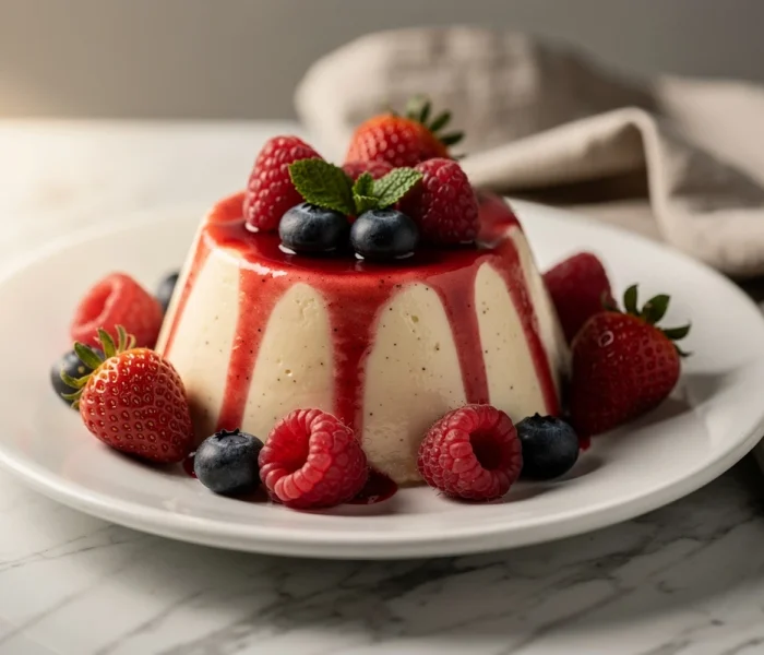 Panna cotta au coulis de fruits rouges