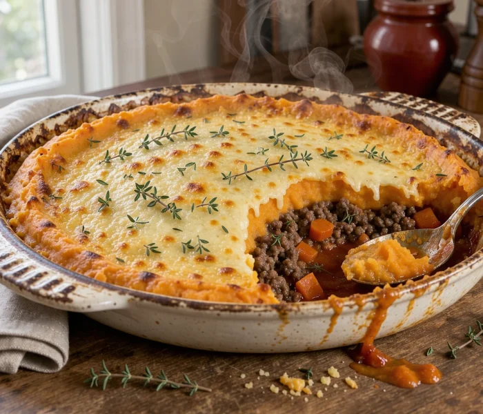 Parmentier de bœuf à la patate douce et aux carottes