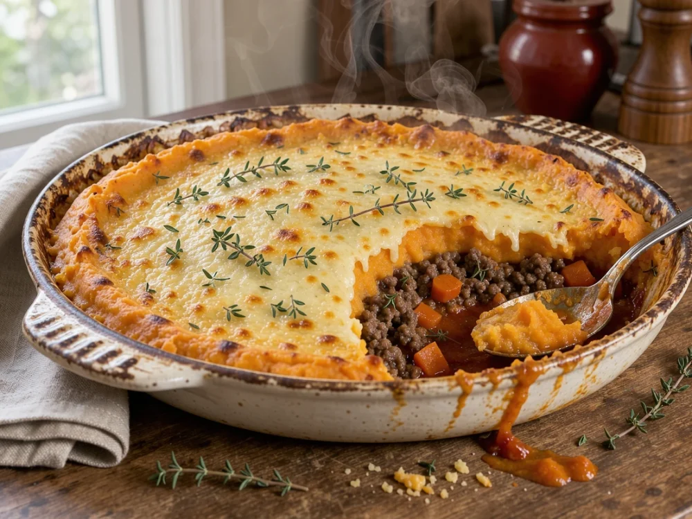 Parmentier de bœuf à la patate douce et aux carottes