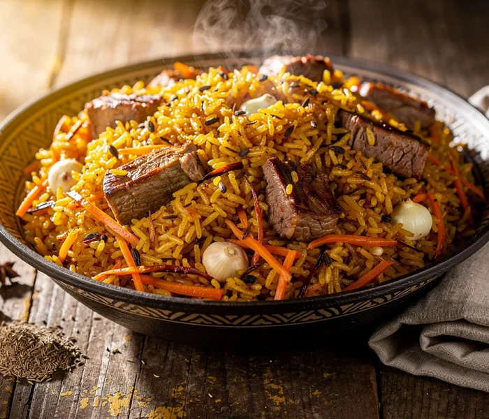 Plov ouzbek fondant à l'agneau et cumin