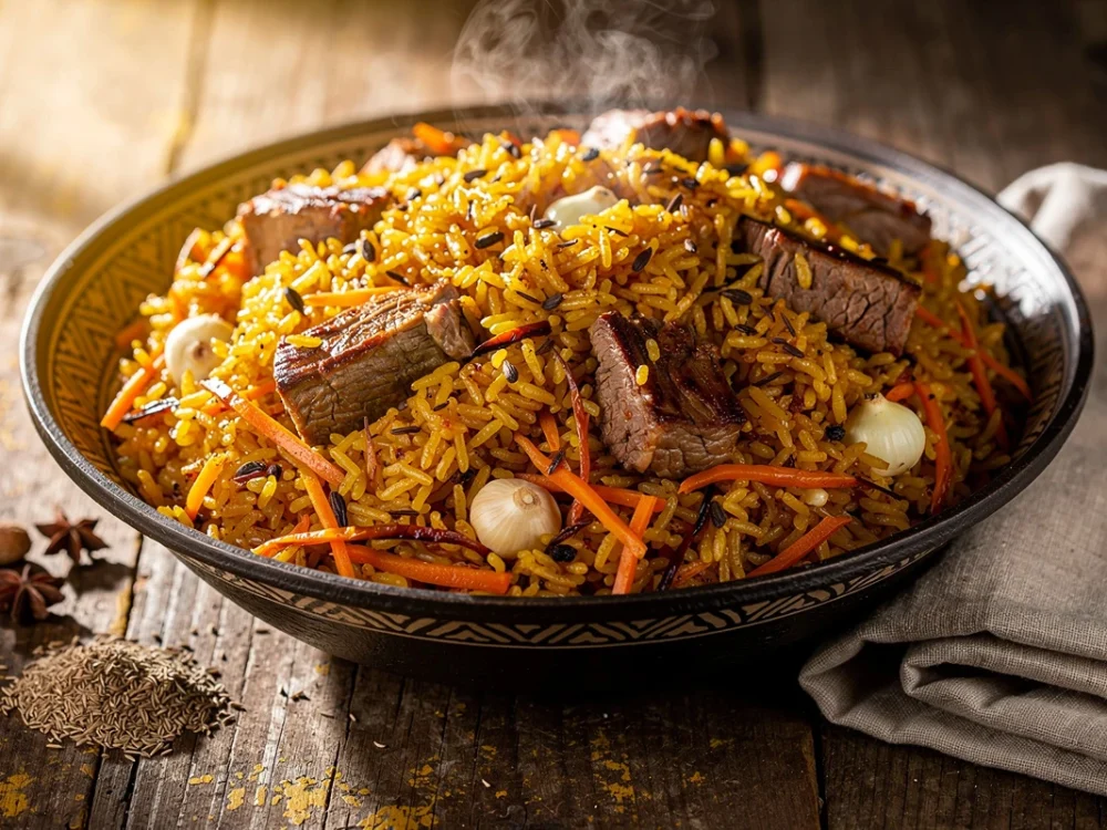 Plov ouzbek fondant à l'agneau et cumin