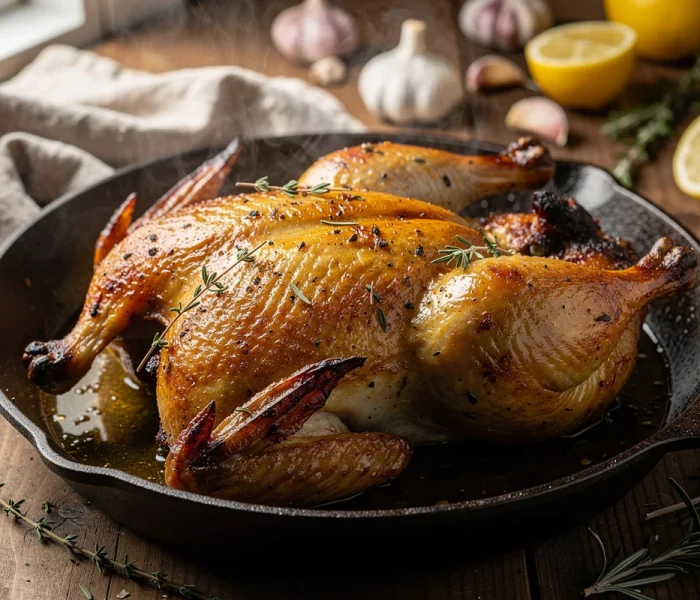 Poulet en crapaudine rôti aux herbes
