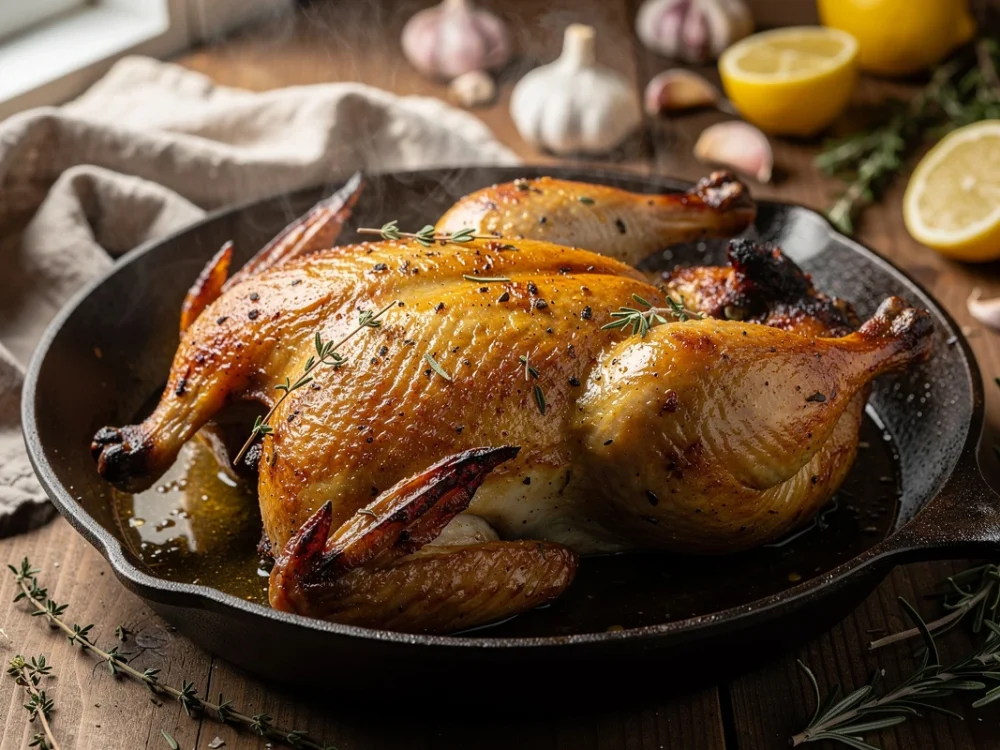 Poulet en crapaudine rôti aux herbes