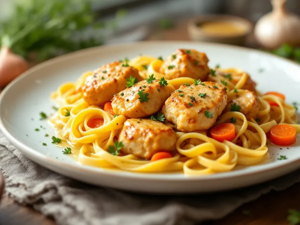 Poulet moutarde tagliatelles - Recettes en famille