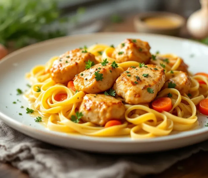 Poulet moutarde tagliatelles - Recettes en famille