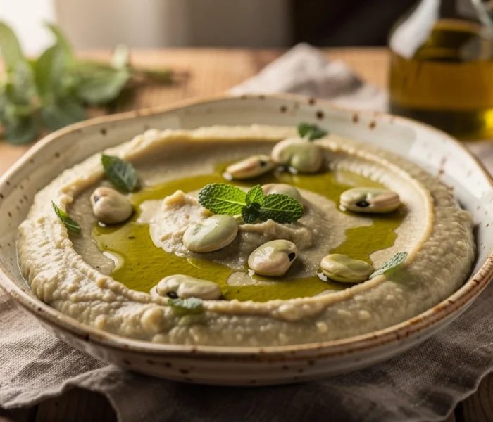 Purée de fèves à l'huile de menthe