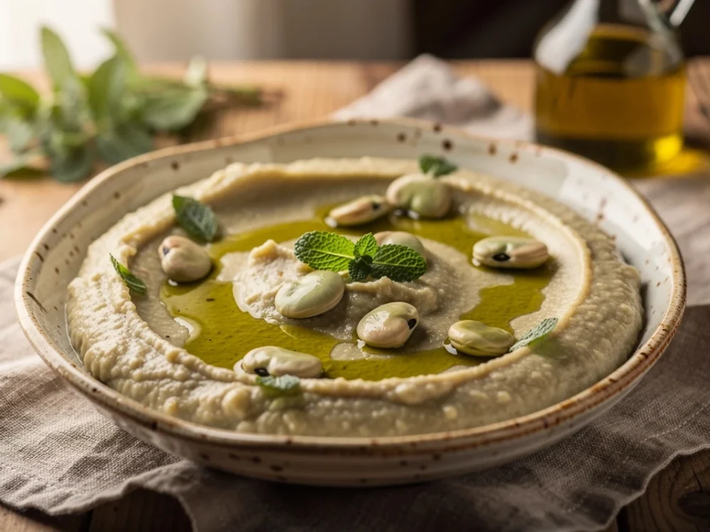 Purée de fèves à l'huile de menthe