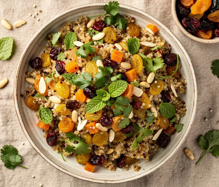 Quinoa aux fruits secs et herbes fraîches