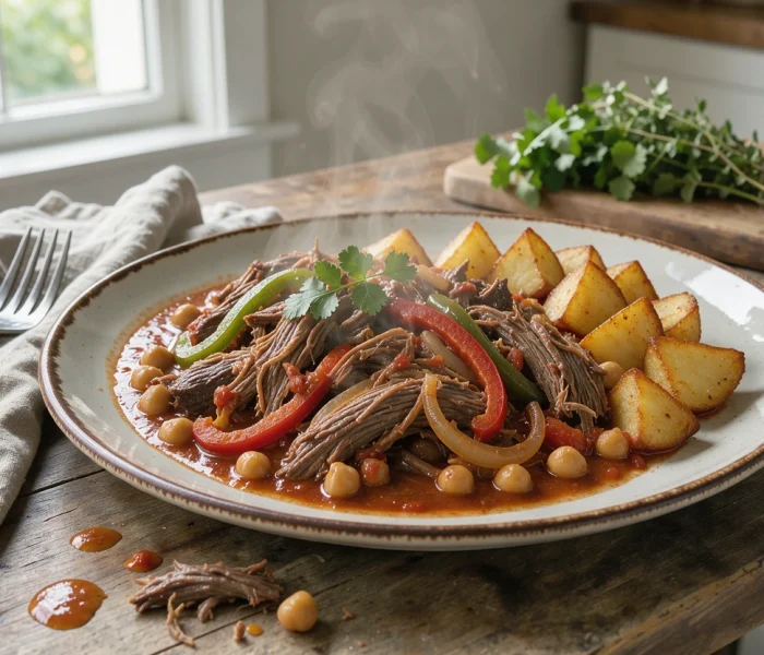 Ropa vieja cubaine {viande effilochée à la tomate et aux pois chiches}