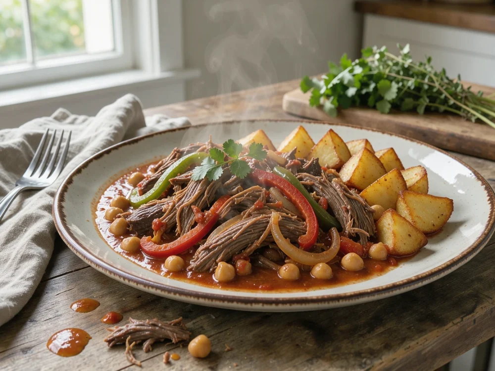 Ropa vieja cubaine {viande effilochée à la tomate et aux pois chiches}