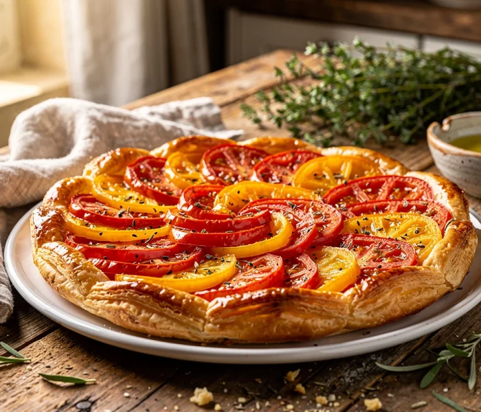 Tarte à la tomate, moutarde et herbes de Provence