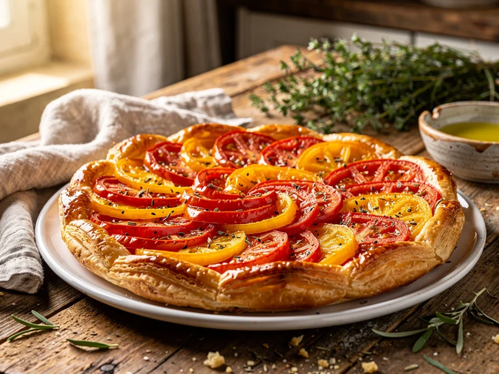 Tarte à la tomate, moutarde et herbes de Provence