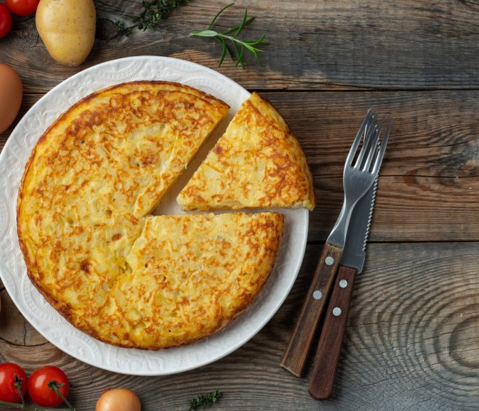 Spanish tortilla with potatoes and onion.