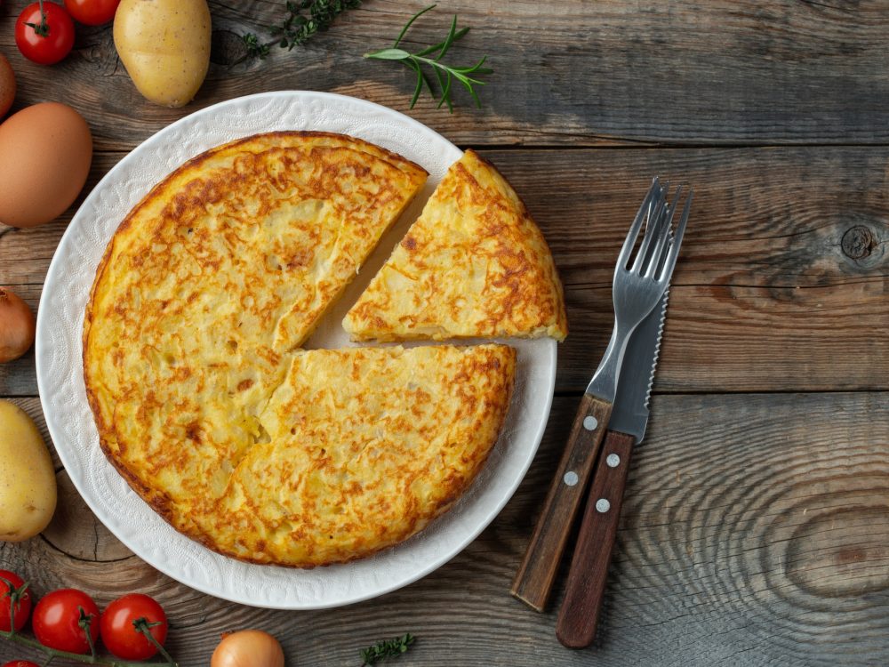 Spanish tortilla with potatoes and onion.